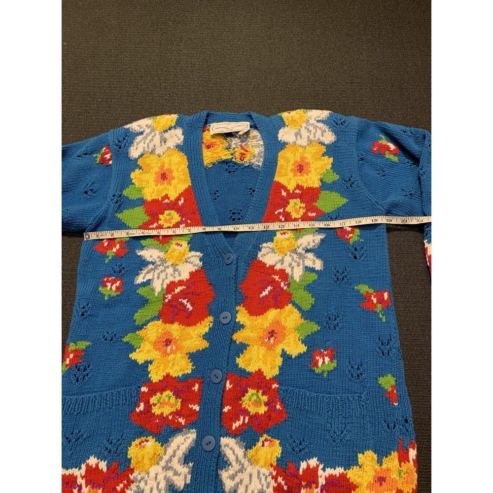Adrienne Vittadini Sport Vintage Cardigan Women's Small 100% Cotton Floral Blue - Picture 4 of 5